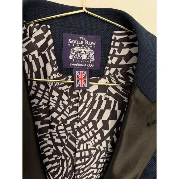 SAVILE ROW CO Navy Peak Lapel Slim Fit Tuxedo Jacket Size 44R NWOT
